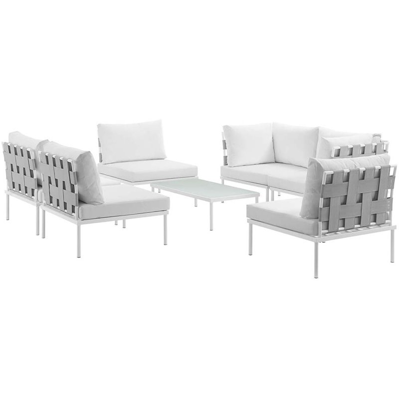 Modway Harmony 7-Piece Outdoor Patio Aluminum Sectional Sofa Set in White