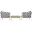 Modway Harmony 3-Piece Outdoor Patio Aluminum Sectional Sofa Set in White/Beige