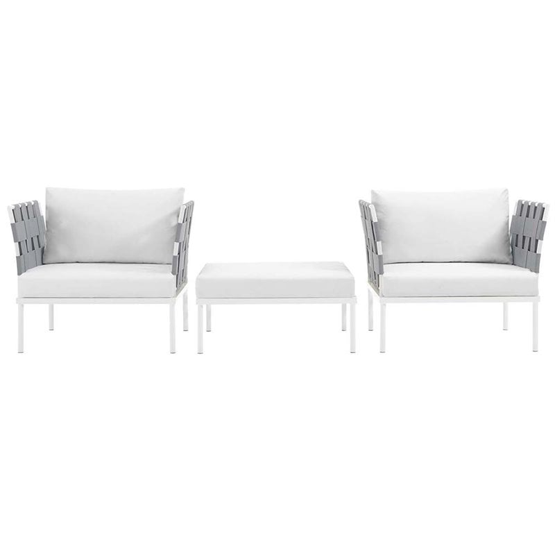 Modway Harmony 3-Piece Outdoor Patio Aluminum Sectional Sofa Set in White