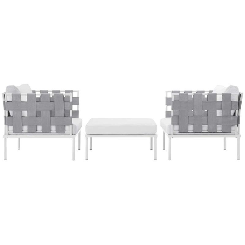 Modway Harmony 3-Piece Outdoor Patio Aluminum Sectional Sofa Set in White