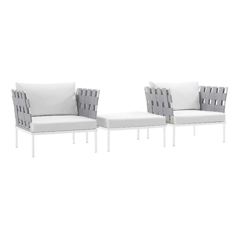 Modway Harmony 3-Piece Outdoor Patio Aluminum Sectional Sofa Set in White