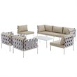 Modway Harmony 8-Piece Outdoor Patio Aluminum Sectional Sofa Set in White/Beige