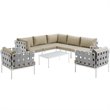 Modway Harmony 8-Piece Outdoor Patio Aluminum Sectional Sofa Set in White/Beige