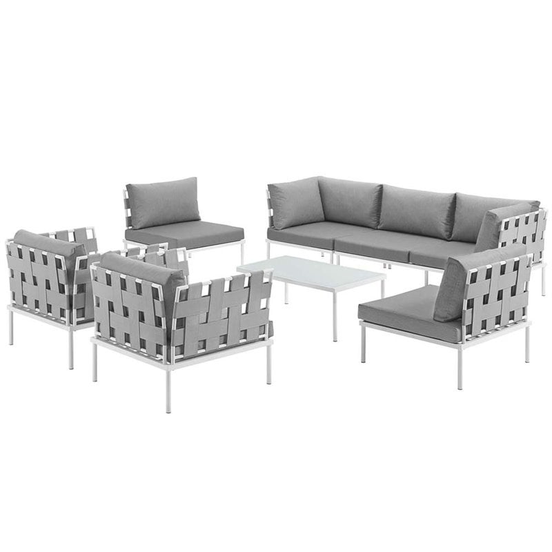 Modway Harmony 8-Piece Outdoor Patio Aluminum Sectional Sofa Set in White/Gray
