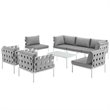 Modway Harmony 8-Piece Outdoor Patio Aluminum Sectional Sofa Set in White/Gray