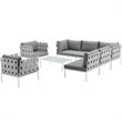 Modway Harmony 8-Piece Outdoor Patio Aluminum Sectional Sofa Set in White/Gray