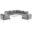 Modway Harmony 8-Piece Outdoor Patio Aluminum Sectional Sofa Set in White/Gray