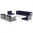Modway Harmony 8-Piece Outdoor Patio Aluminum Sectional Sofa Set in White/Navy