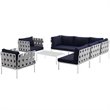 Modway Harmony 8-Piece Outdoor Patio Aluminum Sectional Sofa Set in White/Navy