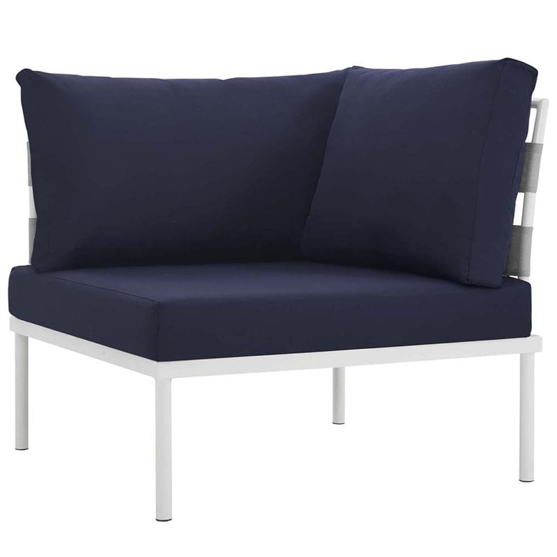Modway Harmony 8-Piece Outdoor Patio Aluminum Sectional Sofa Set in White/Navy