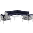 Modway Harmony 8-Piece Outdoor Patio Aluminum Sectional Sofa Set in White/Navy
