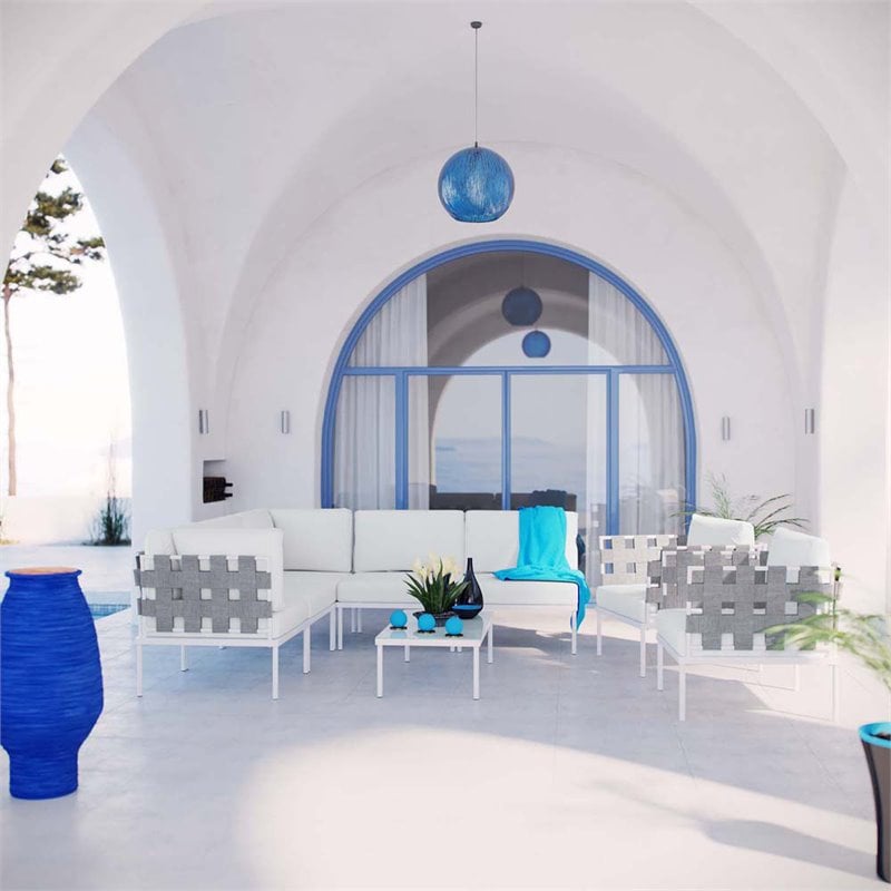 Modway Harmony 8-Piece Outdoor Patio Aluminum Sectional Sofa Set in White