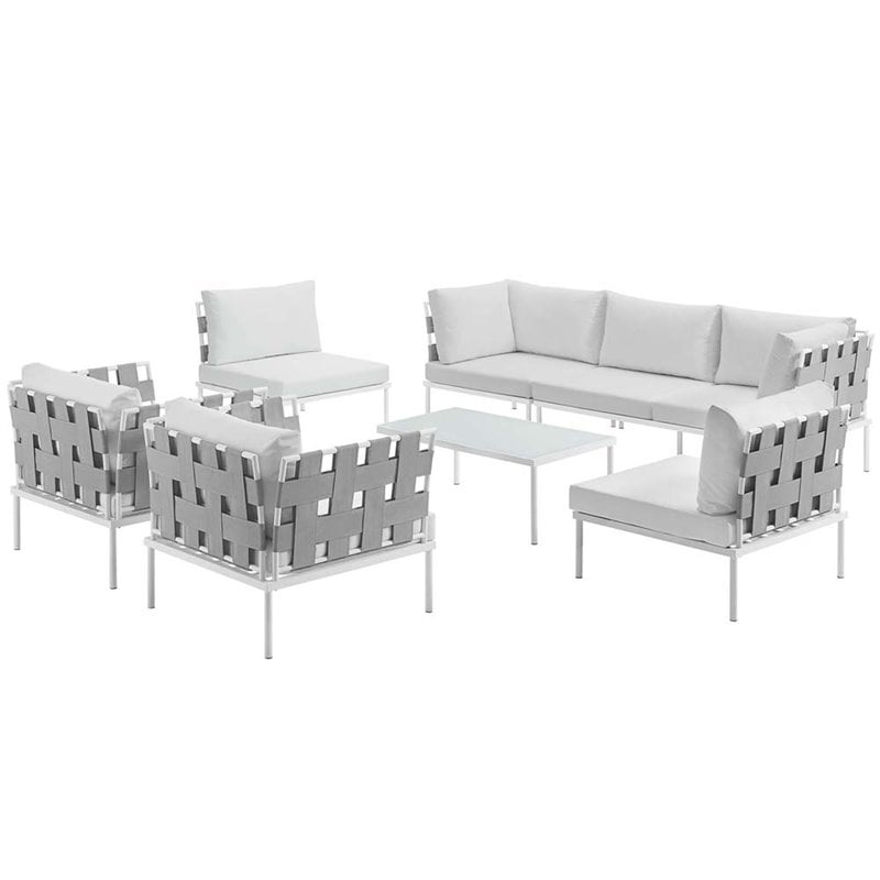 Modway Harmony 8-Piece Outdoor Patio Aluminum Sectional Sofa Set in White