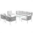 Modway Harmony 8-Piece Outdoor Patio Aluminum Sectional Sofa Set in White