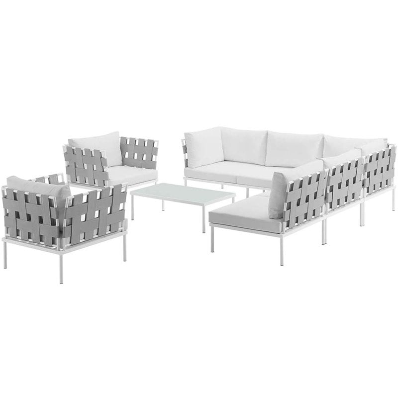 Modway Harmony 8-Piece Outdoor Patio Aluminum Sectional Sofa Set in White