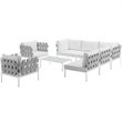 Modway Harmony 8-Piece Outdoor Patio Aluminum Sectional Sofa Set in White