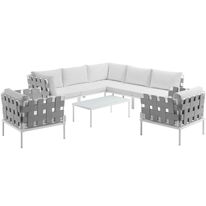 Modway Harmony 8-Piece Outdoor Patio Aluminum Sectional Sofa Set in White
