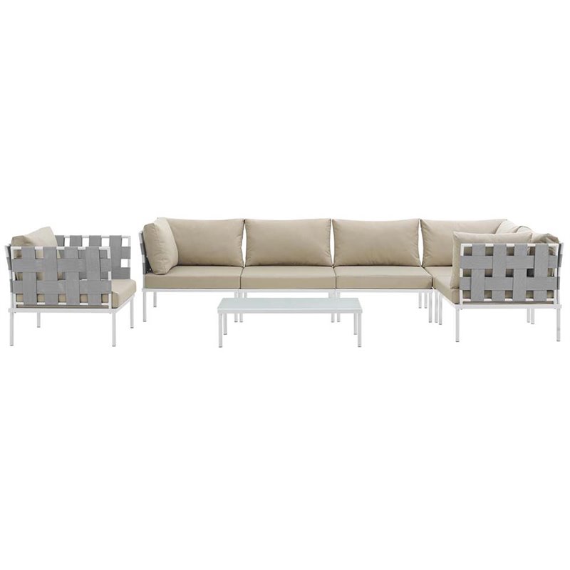 Modway Harmony 7-Piece Outdoor Patio Aluminum Sectional Sofa Set in White/Beige