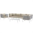 Modway Harmony 7-Piece Outdoor Patio Aluminum Sectional Sofa Set in White/Beige