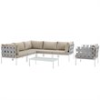 Modway Harmony 7-Piece Outdoor Patio Aluminum Sectional Sofa Set in White/Beige