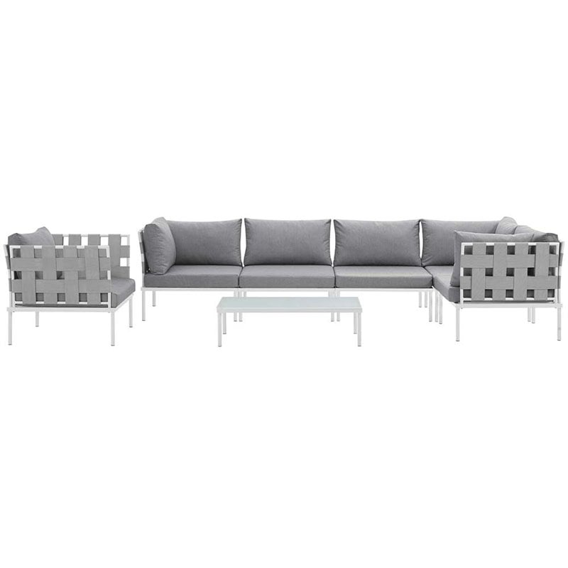 Modway Harmony 7-Piece Outdoor Patio Aluminum Sectional Sofa Set in White/Gray