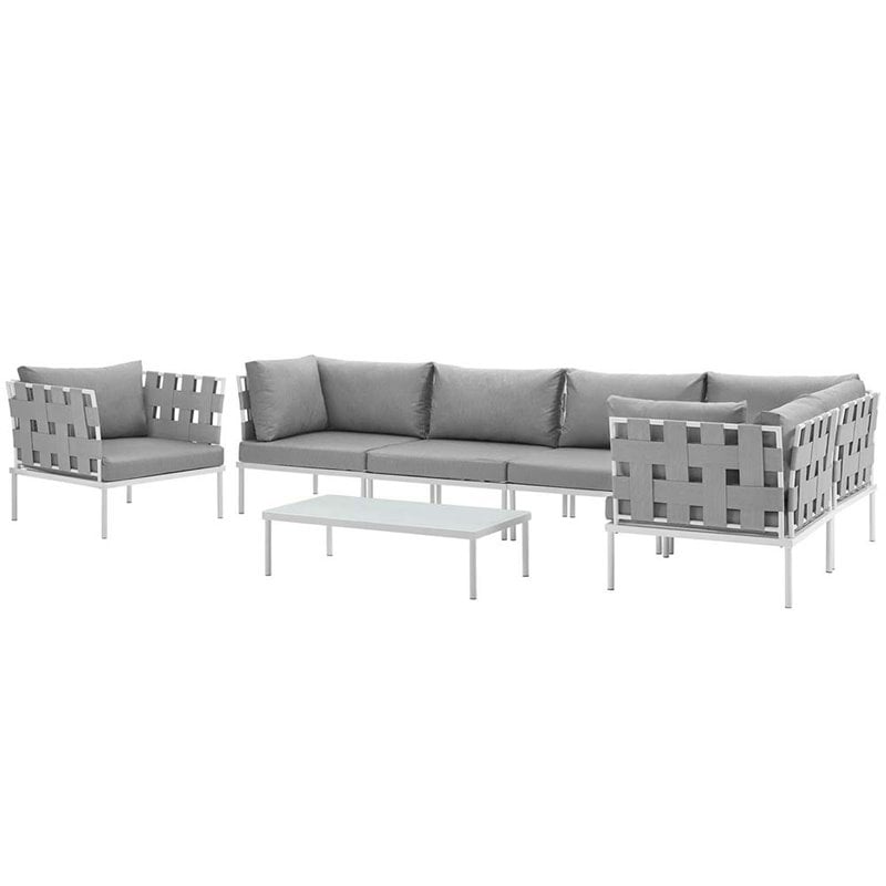 Modway Harmony 7-Piece Outdoor Patio Aluminum Sectional Sofa Set in White/Gray