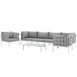 Modway Harmony 7-Piece Outdoor Patio Aluminum Sectional Sofa Set in White/Gray