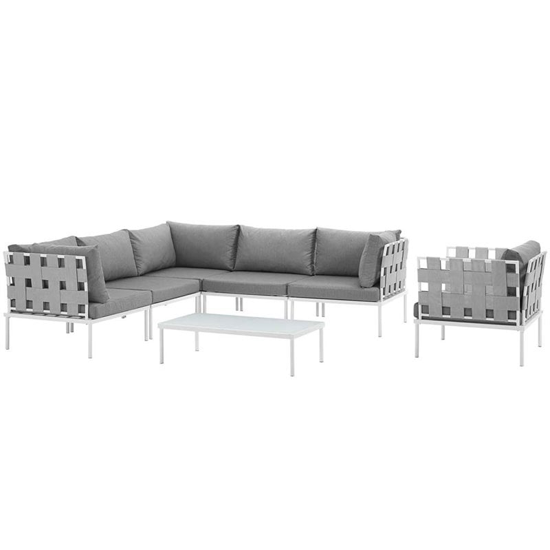 Modway Harmony 7-Piece Outdoor Patio Aluminum Sectional Sofa Set in White/Gray