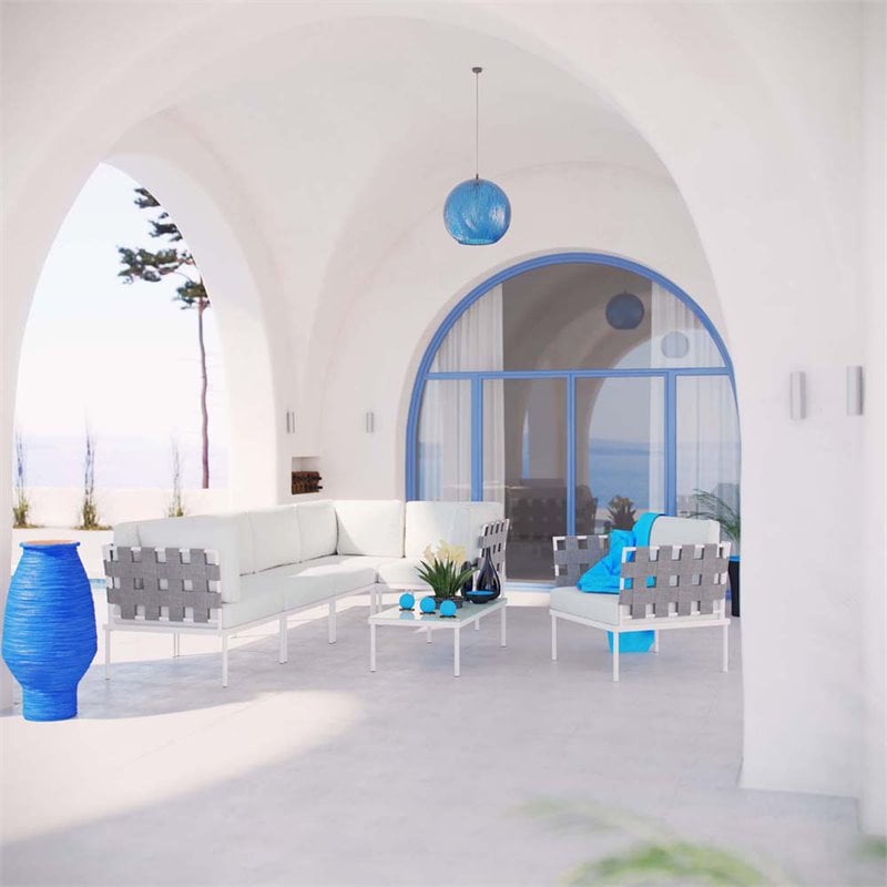 Modway Harmony 7-Piece Outdoor Patio Aluminum Sectional Sofa Set in White