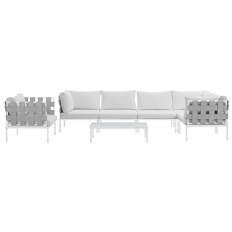 Modway Harmony 7-Piece Outdoor Patio Aluminum Sectional Sofa Set in White