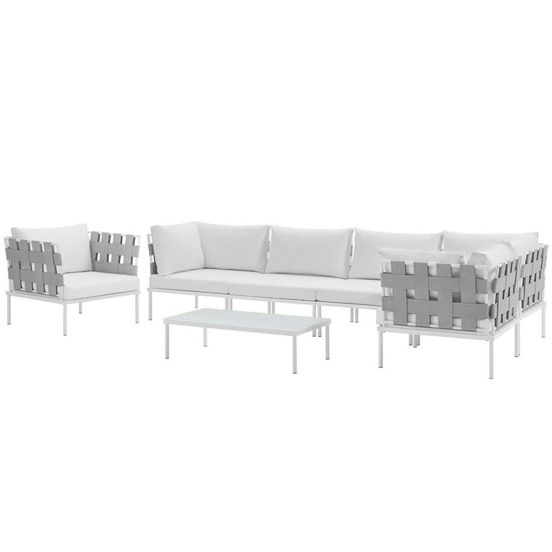 Modway Harmony 7-Piece Outdoor Patio Aluminum Sectional Sofa Set in White