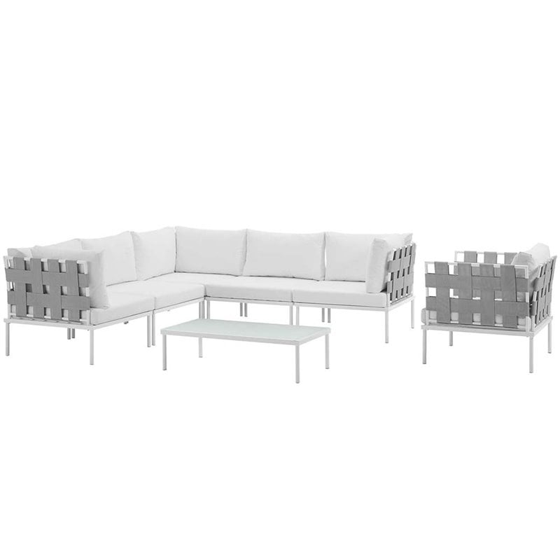 Modway Harmony 7-Piece Outdoor Patio Aluminum Sectional Sofa Set in White
