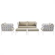 Modway Harmony 5-Piece Outdoor Patio Aluminum Sectional Sofa Set in White/Beige