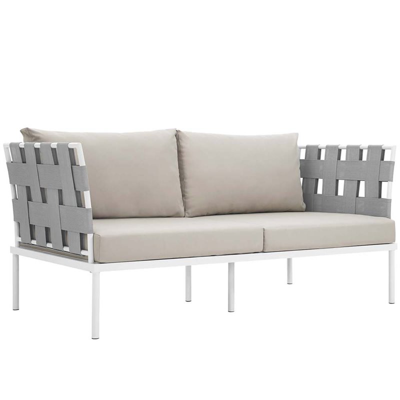 Modway Harmony 5-Piece Outdoor Patio Aluminum Sectional Sofa Set in White/Beige