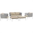 Modway Harmony 5-Piece Outdoor Patio Aluminum Sectional Sofa Set in White/Beige