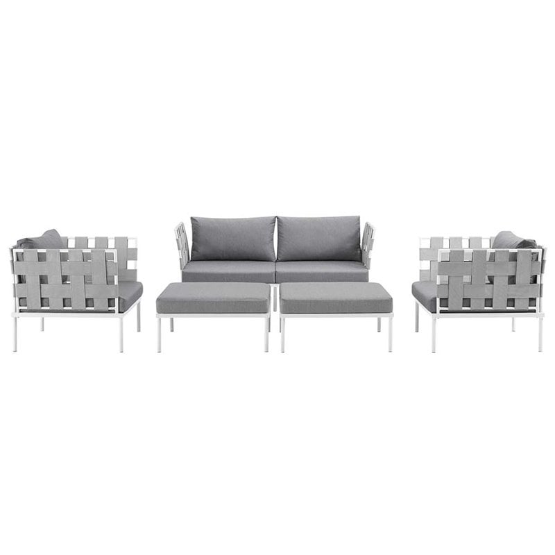 Modway Harmony 5-Piece Outdoor Patio Aluminum Sectional Sofa Set in White/Gray