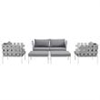 Modway Harmony 5-Piece Outdoor Patio Aluminum Sectional Sofa Set in White/Gray