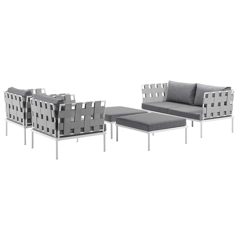 Modway Harmony 5-Piece Outdoor Patio Aluminum Sectional Sofa Set in White/Gray