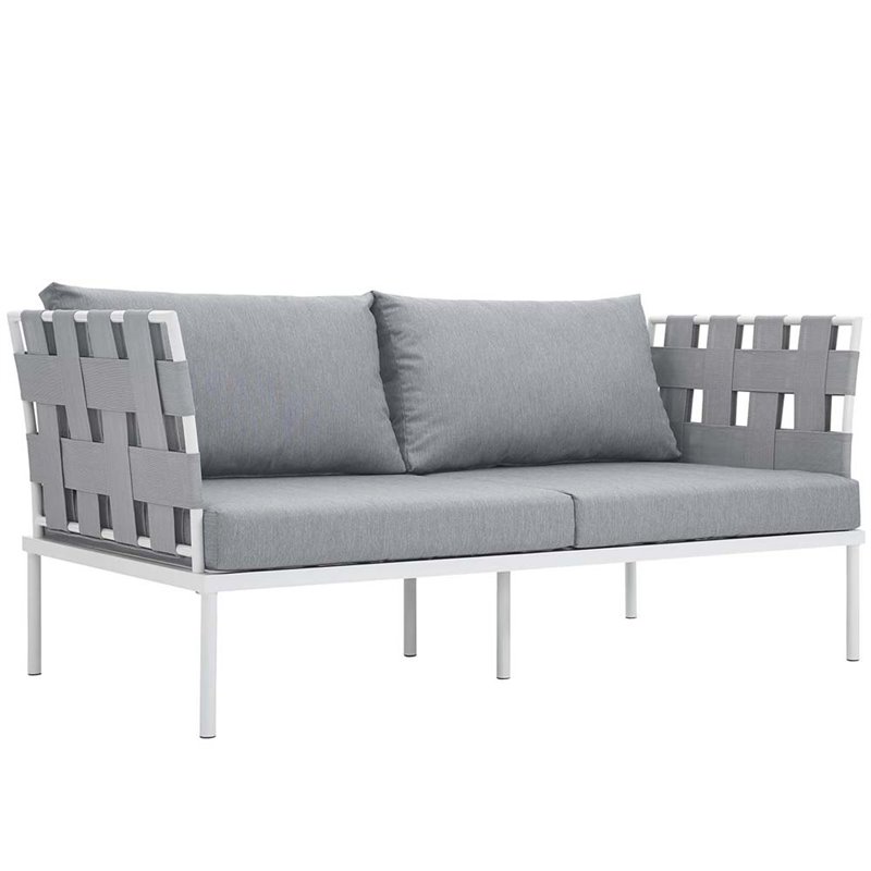 Modway Harmony 5-Piece Outdoor Patio Aluminum Sectional Sofa Set in White/Gray