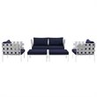 Modway Harmony 5-Piece Outdoor Patio Aluminum Sectional Sofa Set in White/Navy