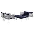 Modway Harmony 5-Piece Outdoor Patio Aluminum Sectional Sofa Set in White/Navy