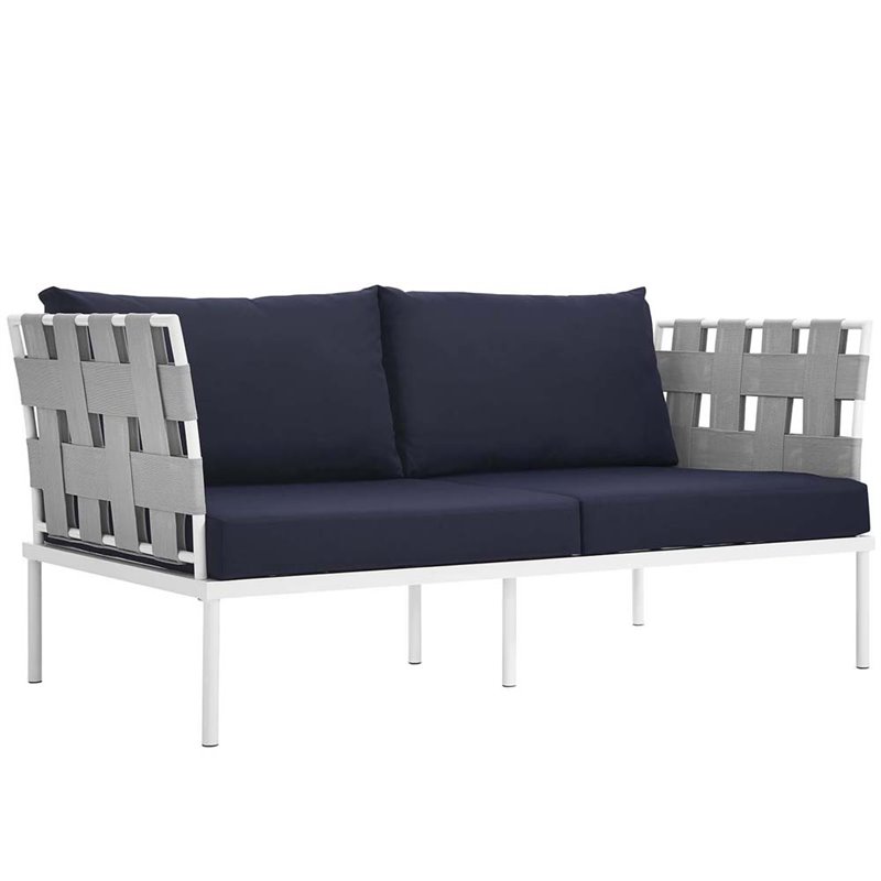 Modway Harmony 5-Piece Outdoor Patio Aluminum Sectional Sofa Set in White/Navy