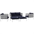 Modway Harmony 5-Piece Outdoor Patio Aluminum Sectional Sofa Set in White/Navy