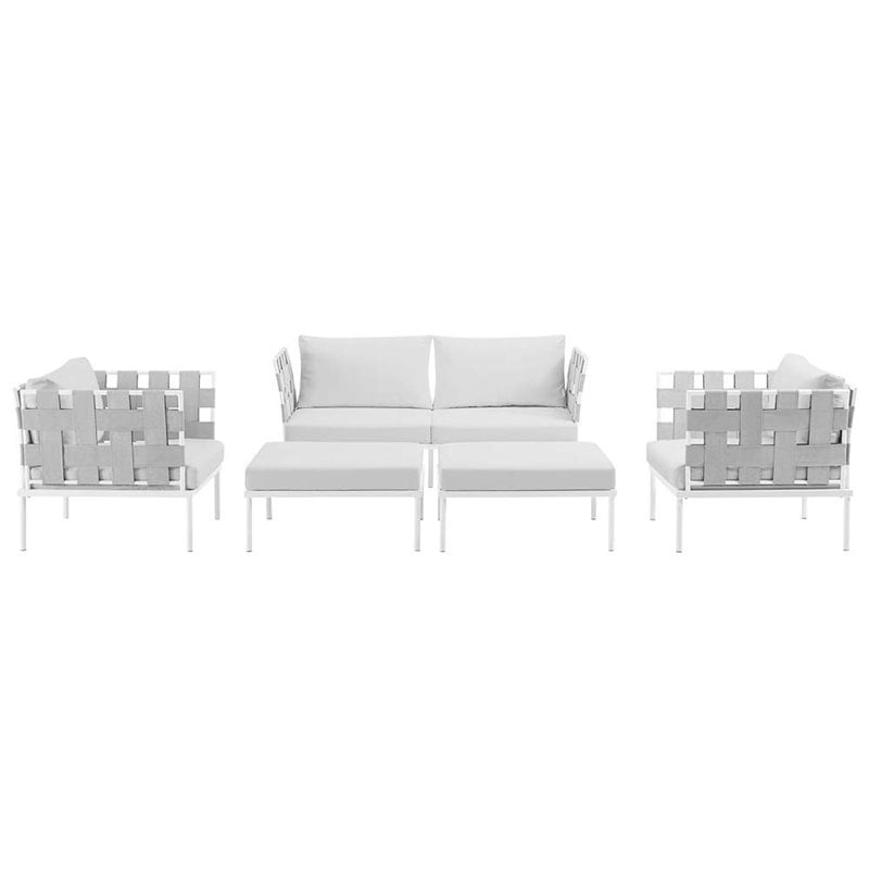 Modway Harmony 5-Piece Outdoor Patio Aluminum Sectional Sofa Set in White