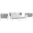 Modway Harmony 5-Piece Outdoor Patio Aluminum Sectional Sofa Set in White