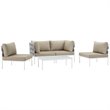 Modway Harmony 5-Piece Outdoor Patio Aluminum Sectional Sofa Set in White/Beige