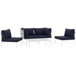 Modway Harmony 5-Piece Outdoor Patio Aluminum Sectional Sofa Set in White/Navy