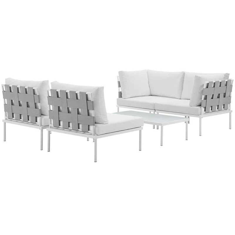 Modway Harmony 5-Piece Outdoor Patio Aluminum Sectional Sofa Set in White
