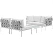Modway Harmony 5-Piece Outdoor Patio Aluminum Sectional Sofa Set in White