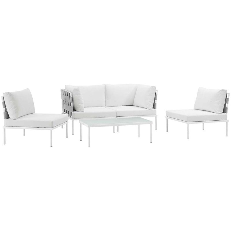 Modway Harmony 5-Piece Outdoor Patio Aluminum Sectional Sofa Set in White